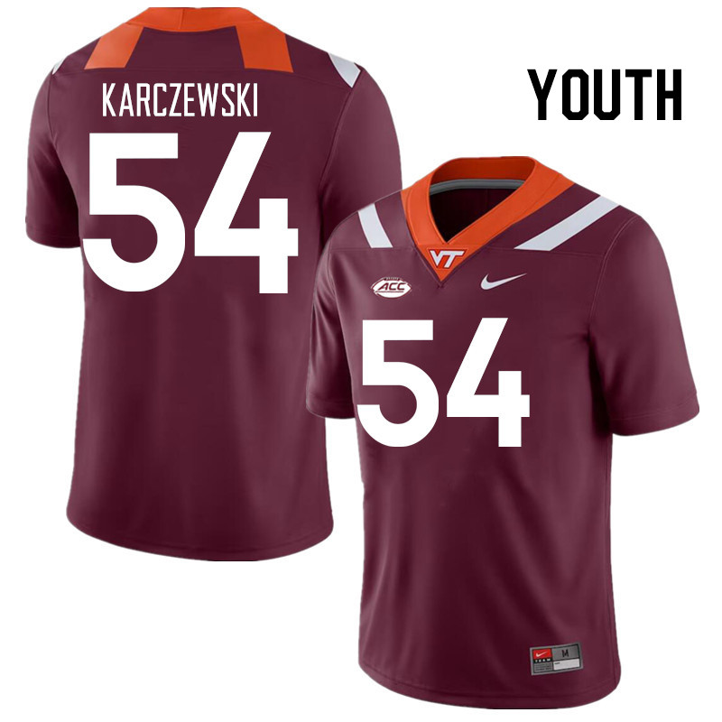 Youth #54 Grant Karczewski Virginia Tech Hokies College Football Jerseys Stitched Sale-Maroon - Click Image to Close